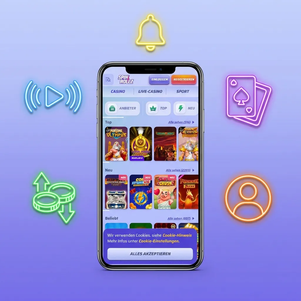 Hauptmerkmale der Spinrollz Mobile App