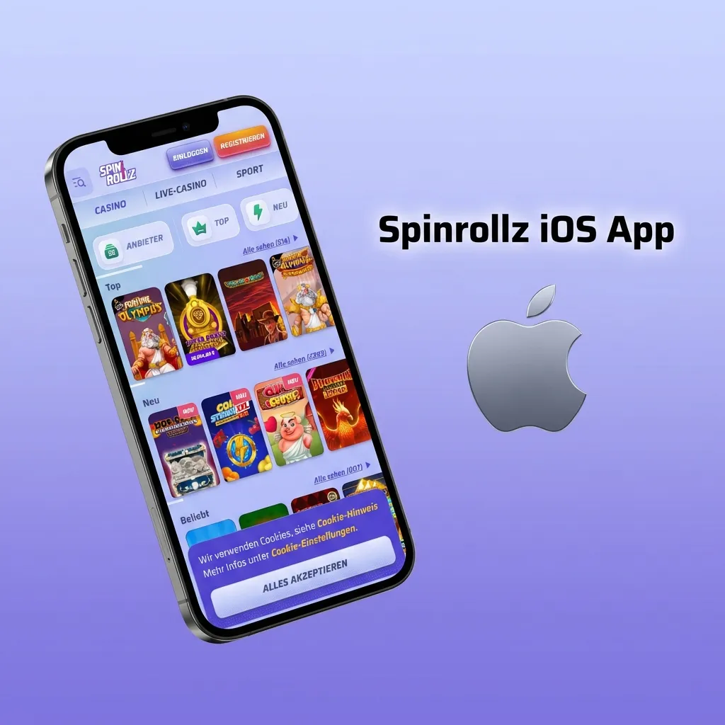 Spinrollz iOS app installation guide showing download button and setup steps for devices running iOS 11 or later