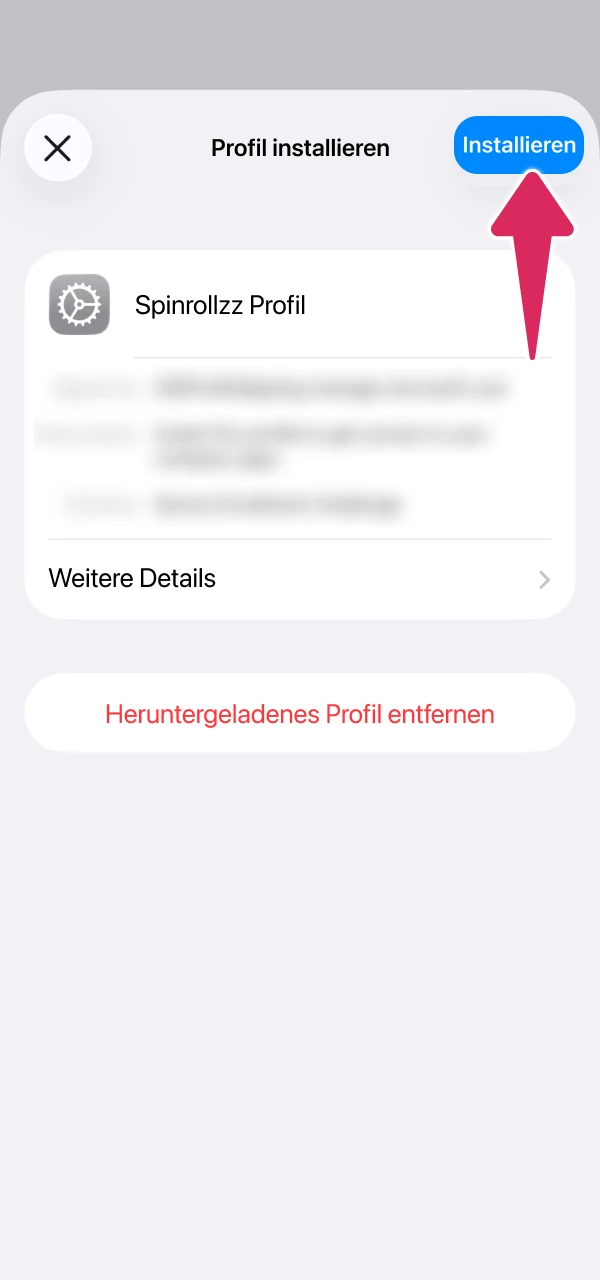Installieren Sie das Spinrollz Profil in den Einstellungen Ihres Geräts.