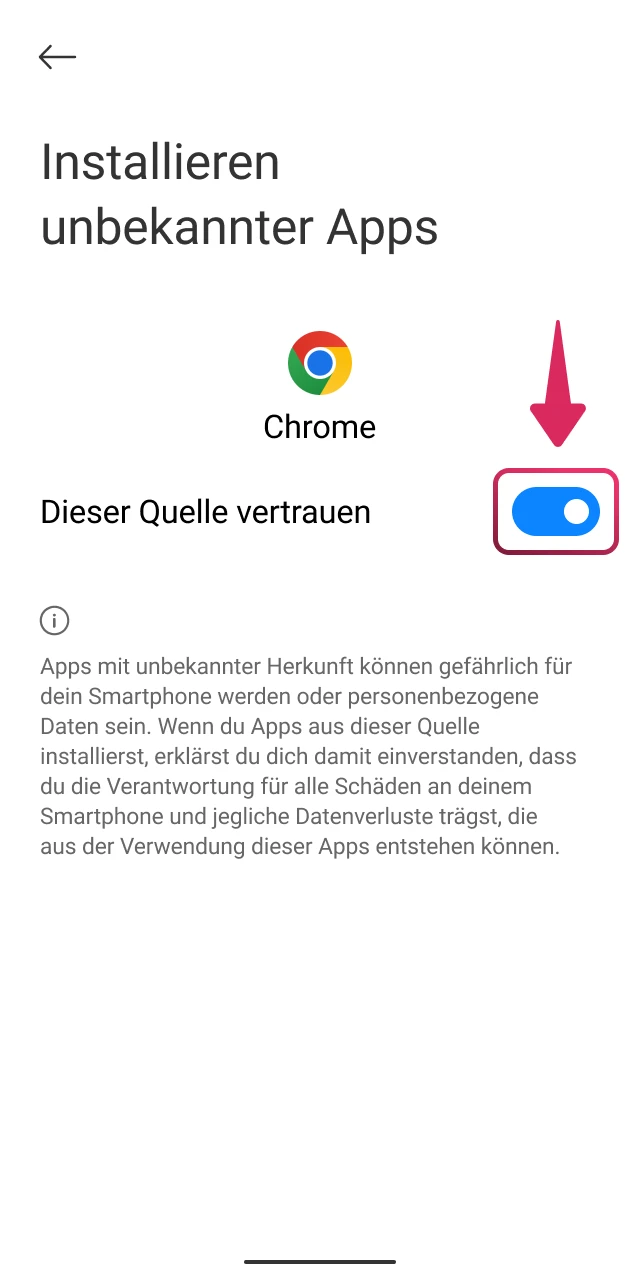 Erlauben Sie die Installation der Spinrollz App aus unbekannten Quellen.